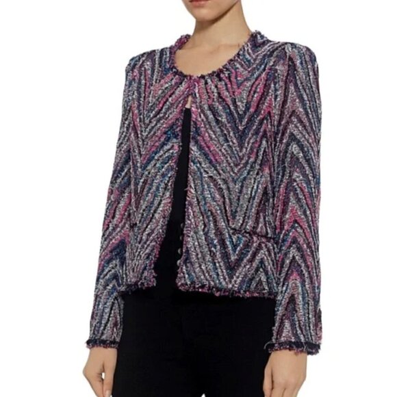 IRO Weird Tweed Fringed Rainbow Multicolor Open Knit Blazer Jacket FR36/US4 - Picture 3 of 12